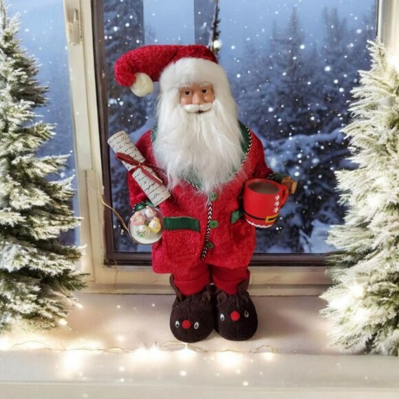 Santa with Mug & Treats in Reindeer Slippers Stander - Picture 1 of 16